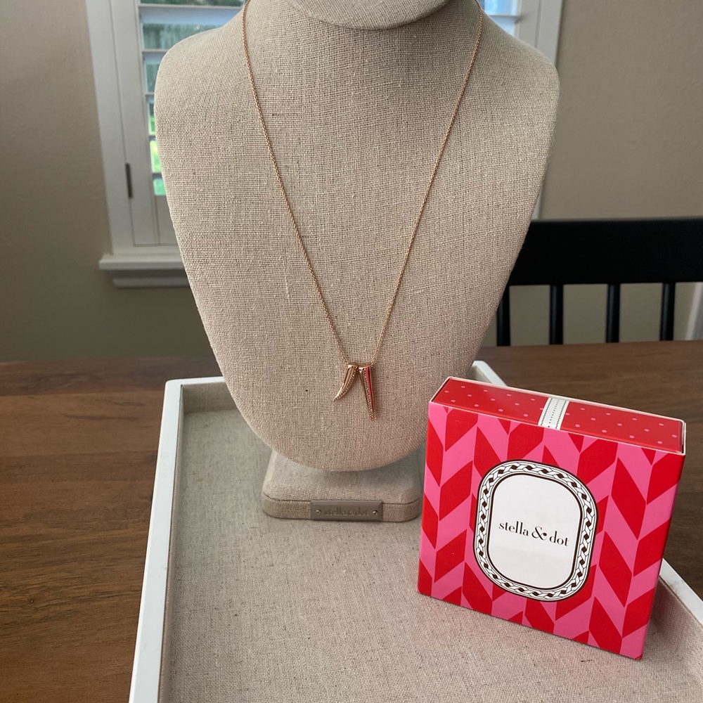 Stella & Dot Double Horn Pave Necklace NIB - Picture 1 of 7